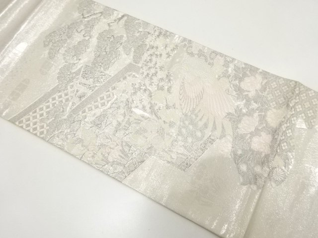 JAPANESE KIMONO / FUKURO OBI / PLATINUM FOIL / WOVEN FOLDING SCREEN PATTERN